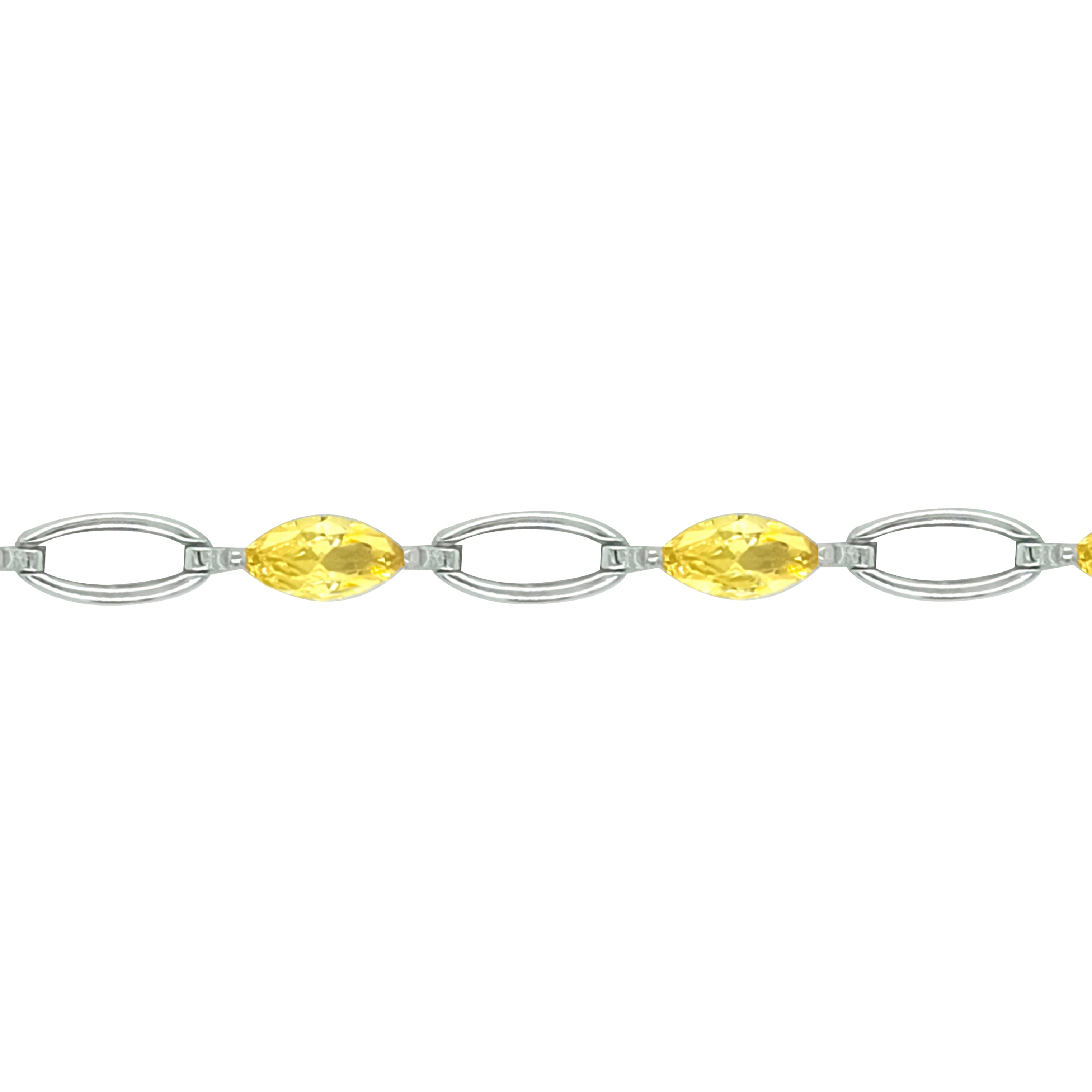 Asfour Crystal Tennis Bracelet With Yellow Marquise Design In 925 Sterling Silver-BD0348-Y