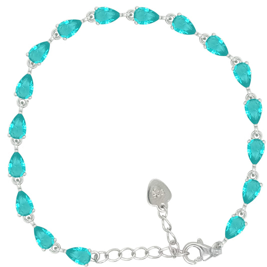 Asfour Crystal Tennis Bracelet With Turquoise Pear & Emerald Zircon In 925 Sterling Silver