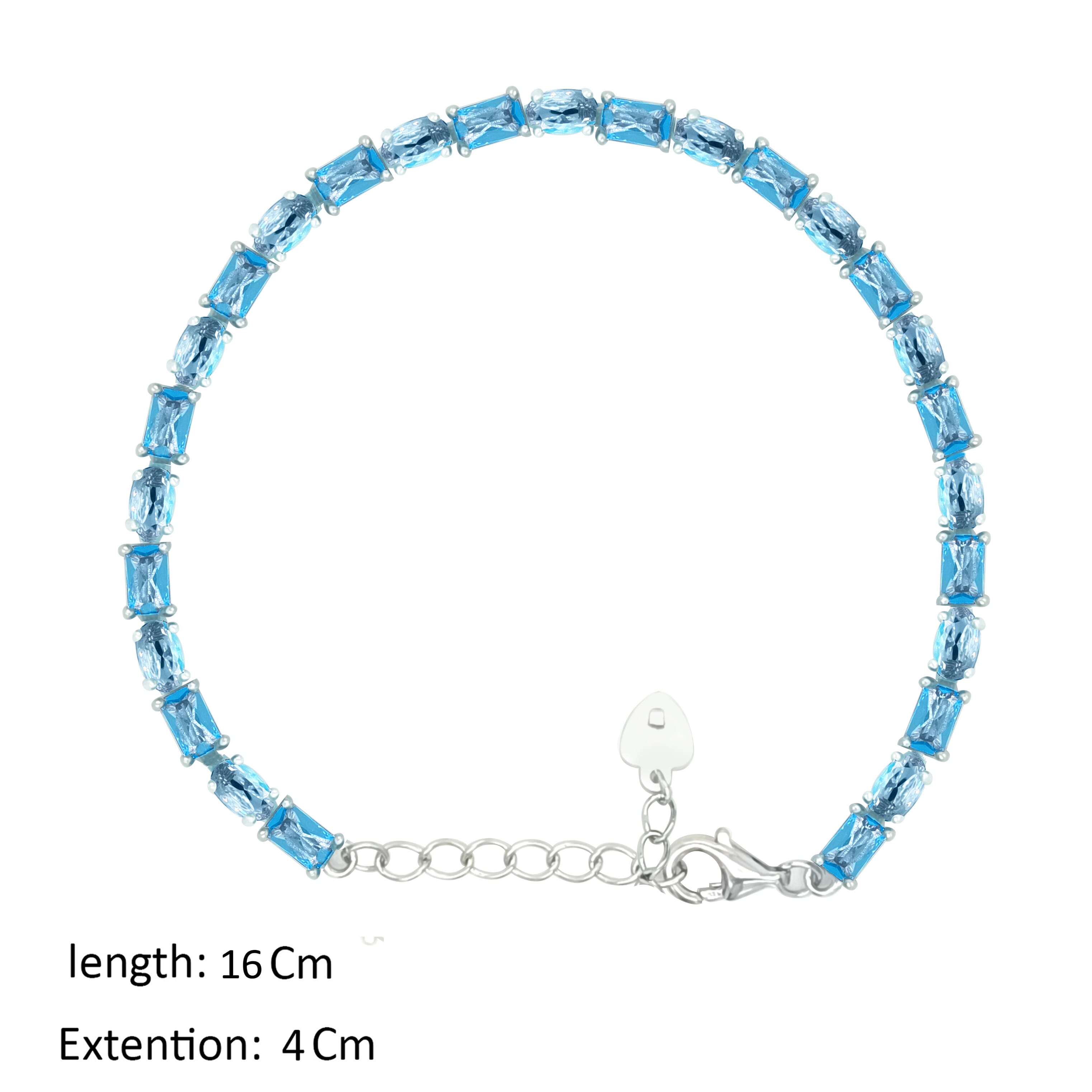 Asfour Crystal Tennis Bracelet With Aquamarine Pear Design In 925 Sterling Silver-BD0350-M