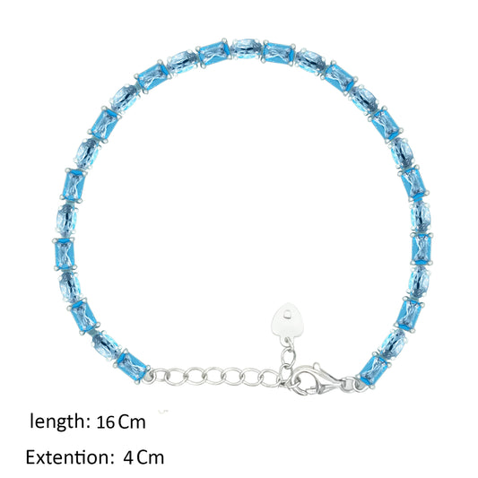 Asfour Creations Tennis Bracelet With Aquamarine Pear Design In 925 Sterling Silver – BD0350-M
