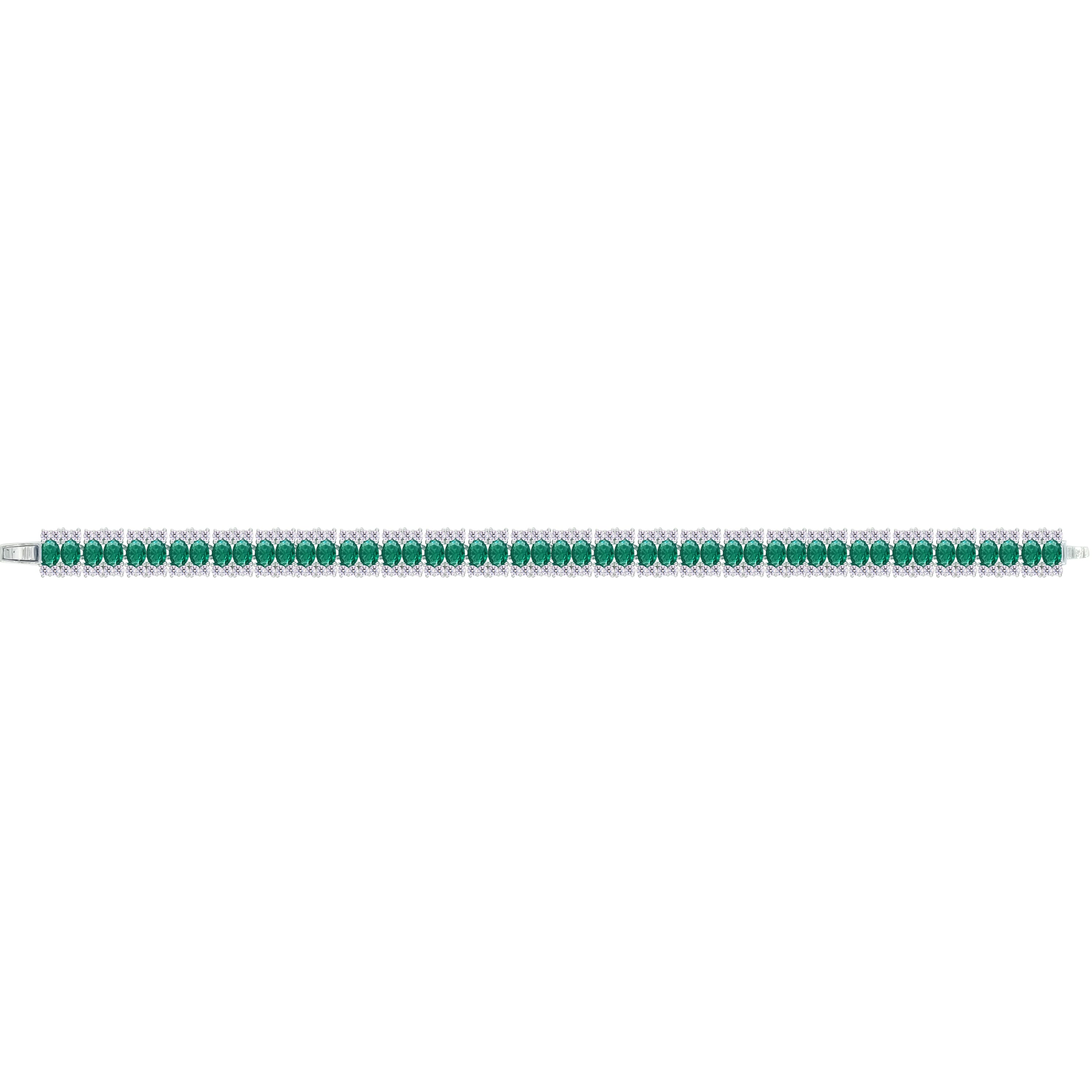 Asfour Crystal Tennis Bracelet With Emerald Oval Stones In 925 Sterling Silver-BD0352-WG