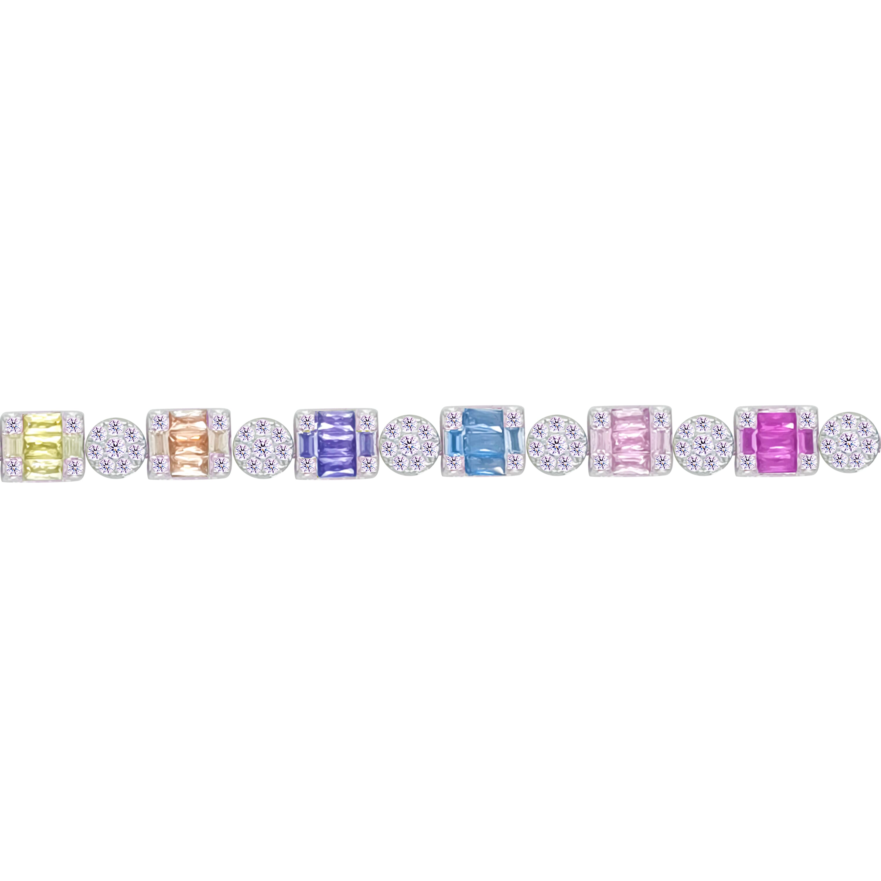 Asfour Crystal Tennis Bracelet With Multi Color Zircon Stones In 925 Sterling Silver-BD0353-K