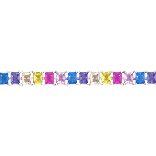 Asfour Creations Tennis Bracelet With Multicolor Square Design In 925 Sterling Silver – BD0354-K