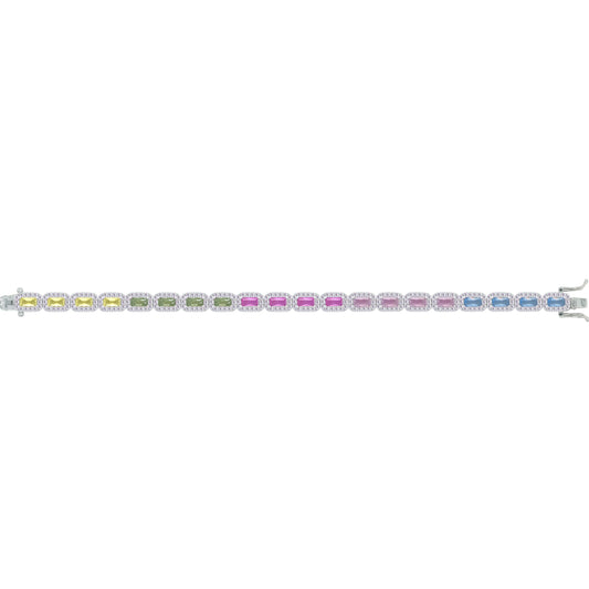 Asfour Crystal Tennis Bracelet With Turquoise Pear & Emerald Zircon In 925 Sterling Silver