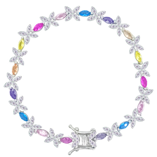 Asfour Crystal Tennis Bracelet With Turquoise Pear & Emerald Zircon In 925 Sterling Silver