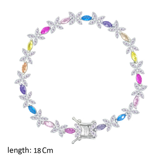 Asfour Creations Tennis Bracelet With Multicolor Zircon Stones In 925 Sterling Silver – BD0356-K