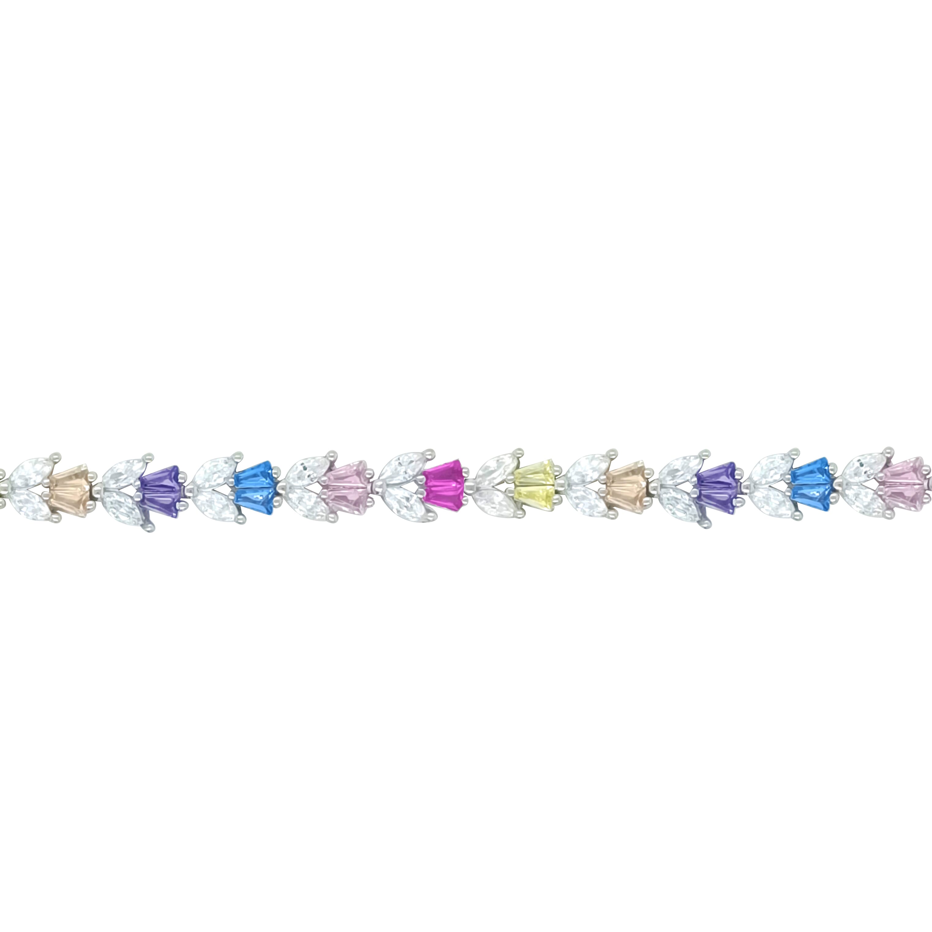 Asfour Crystal Tennis Bracelet With Multi Color Zircon Stones In 925 Sterling Silver-BD0357-K