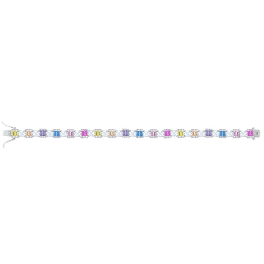Asfour Crystal Tennis Bracelet With Turquoise Pear & Emerald Zircon In 925 Sterling Silver