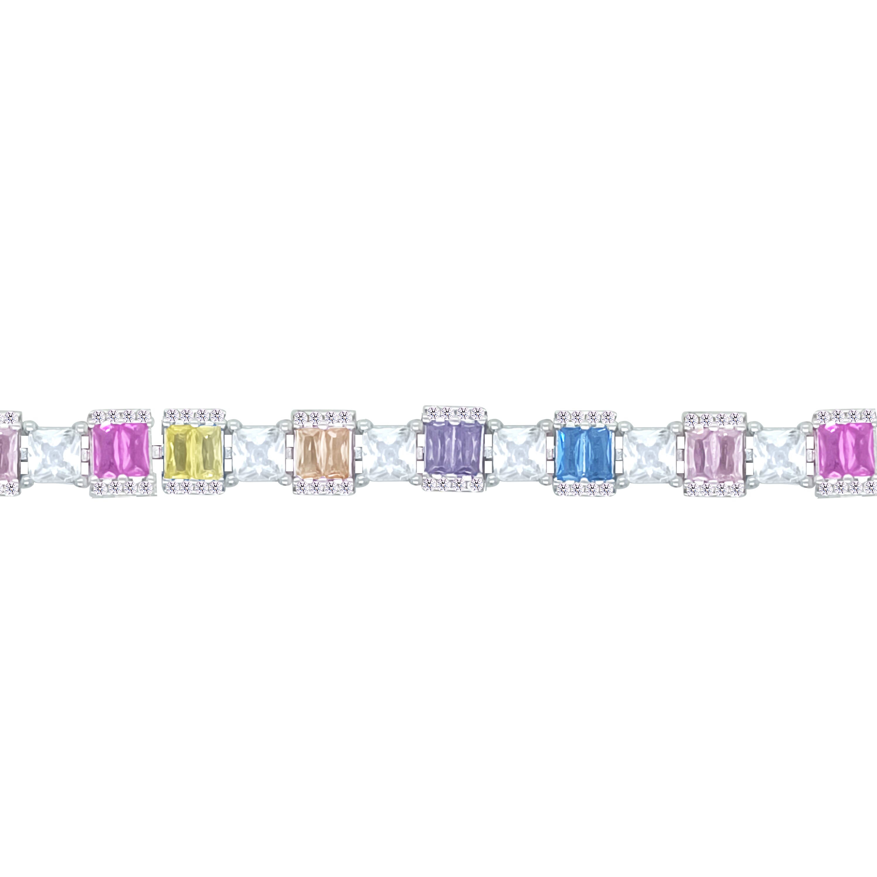 Asfour Crystal Tennis Bracelet With Multi Color Zircon Stones In 925 Sterling Silver-BD0358-K