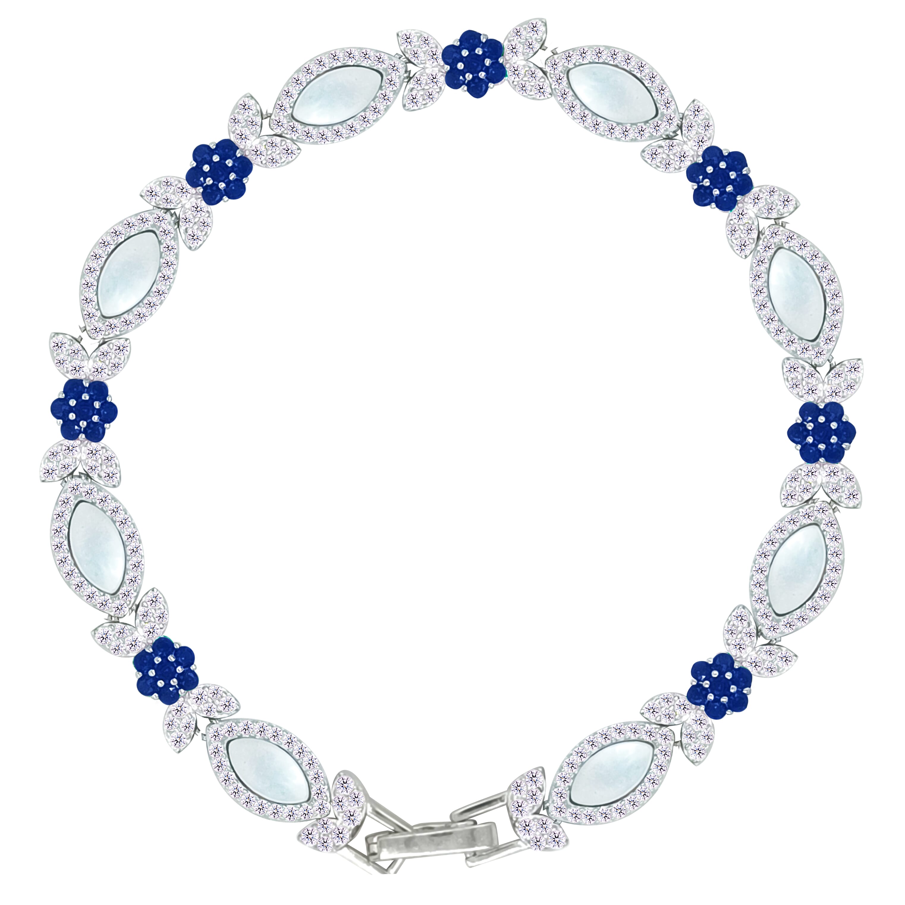 Asfour Crystal Tennis Bracelet With Turquoise Pear & Emerald Zircon In 925 Sterling Silver
