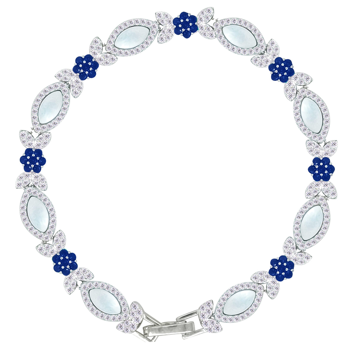 Asfour Crystal Tennis Bracelet With Turquoise Pear & Emerald Zircon In 925 Sterling Silver