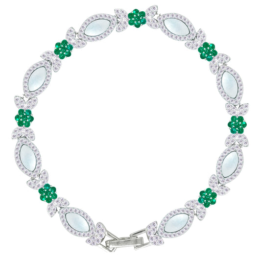 Asfour Crystal Tennis Bracelet With Turquoise Pear & Emerald Zircon In 925 Sterling Silver