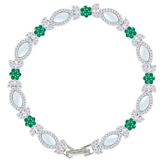 Asfour Crystal Tennis Bracelet With Turquoise Pear & Emerald Zircon In 925 Sterling Silver
