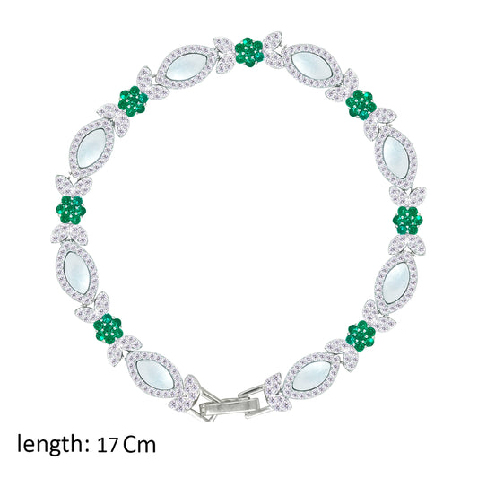 Asfour Creations Tennis Bracelet With Emerald Flower Design In 925 Sterling Silver – BD0360-WG