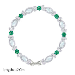 Asfour Creations Tennis Bracelet With Emerald Flower Design In 925 Sterling Silver – BD0360-WG