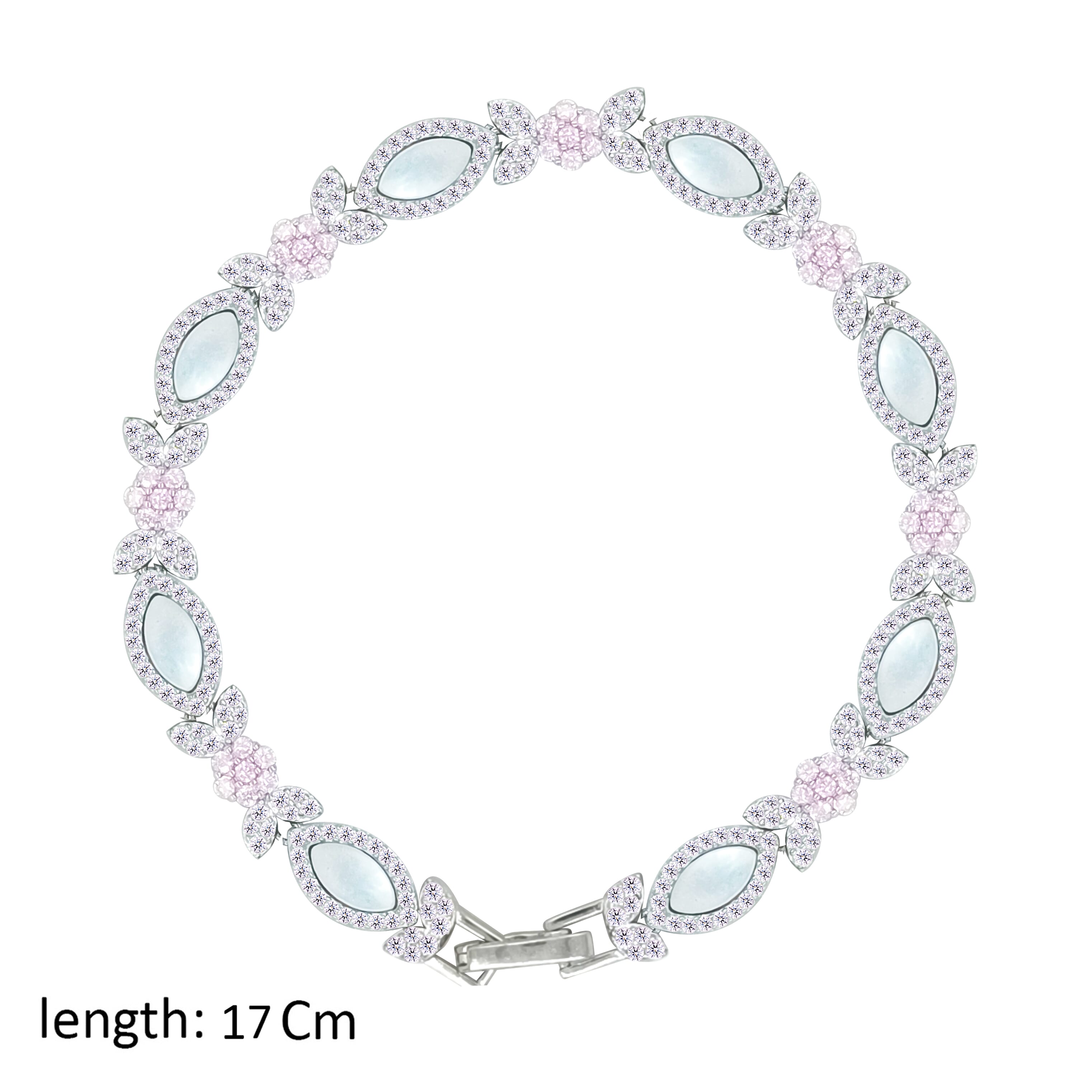Asfour Crystal Tennis Bracelet With Rose Flower Design In 925 Sterling Silver-BD0360-WO