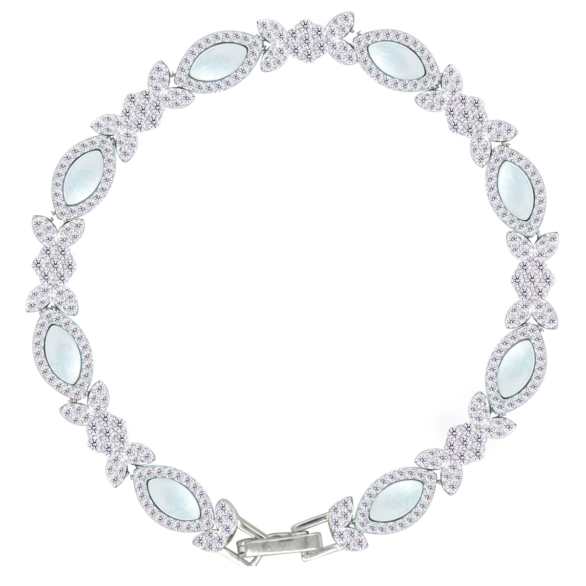 Asfour Crystal Tennis Bracelet With Turquoise Pear & Emerald Zircon In 925 Sterling Silver