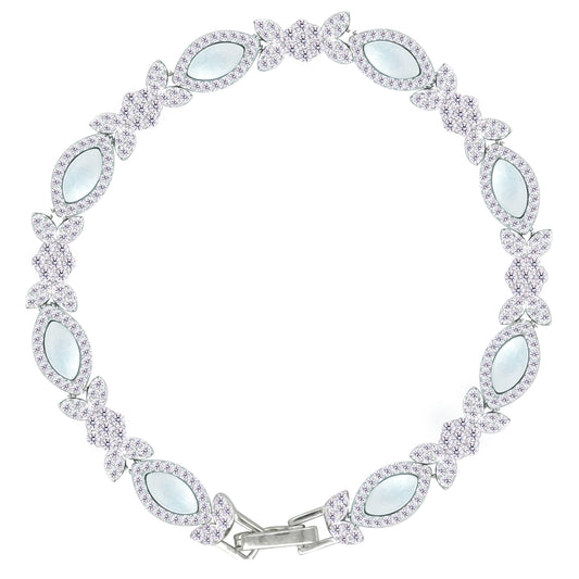 Asfour Crystal Tennis Bracelet With Turquoise Pear & Emerald Zircon In 925 Sterling Silver