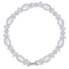 Asfour Crystal Tennis Bracelet With Turquoise Pear & Emerald Zircon In 925 Sterling Silver