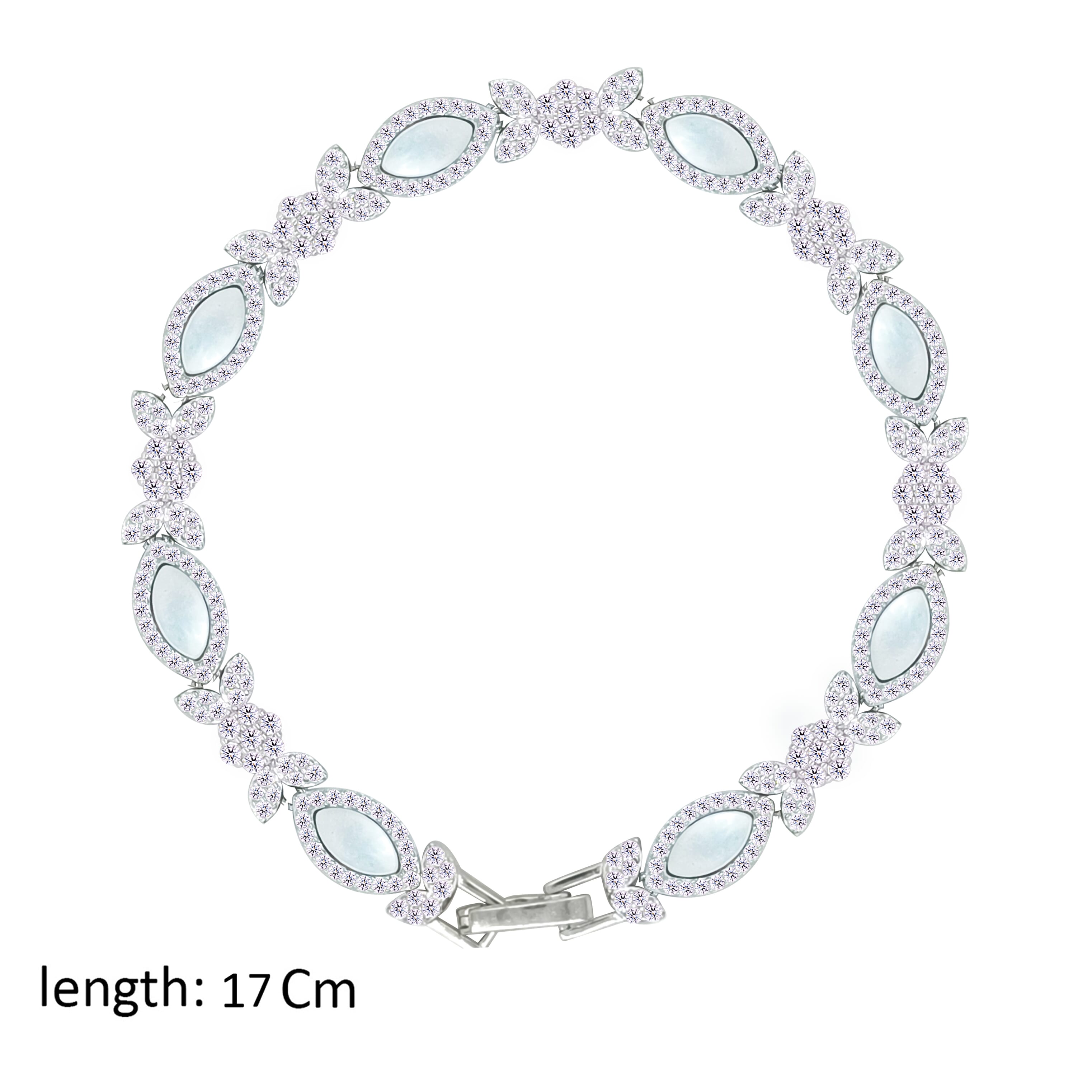Asfour Crystal Tennis Bracelet With Flower Design In 925 Sterling Silver-BD0360-W