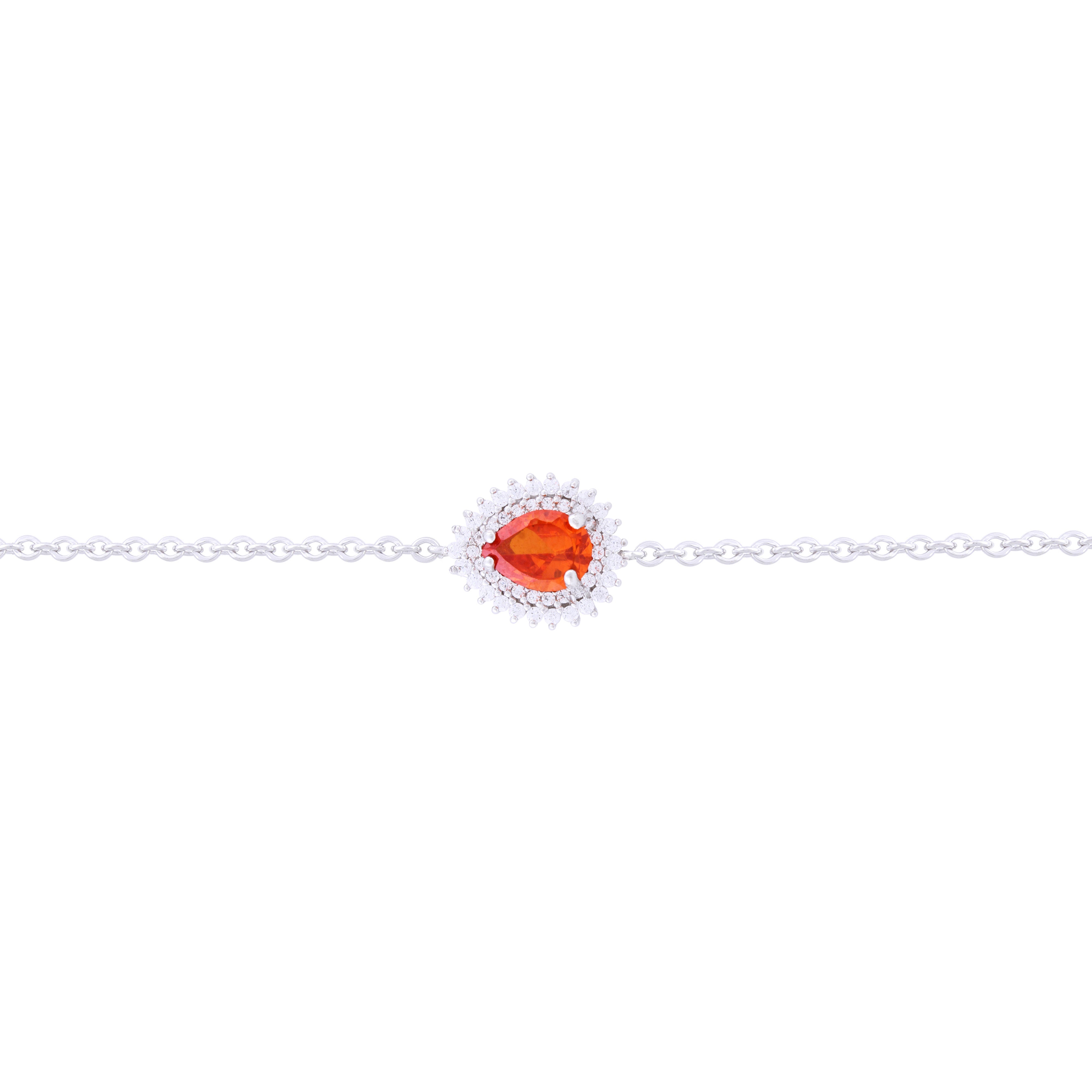 Asfour Crystal Chain Bracelet With Light Orange Pear Design In 925 Sterling Silver BE0015-HS-L