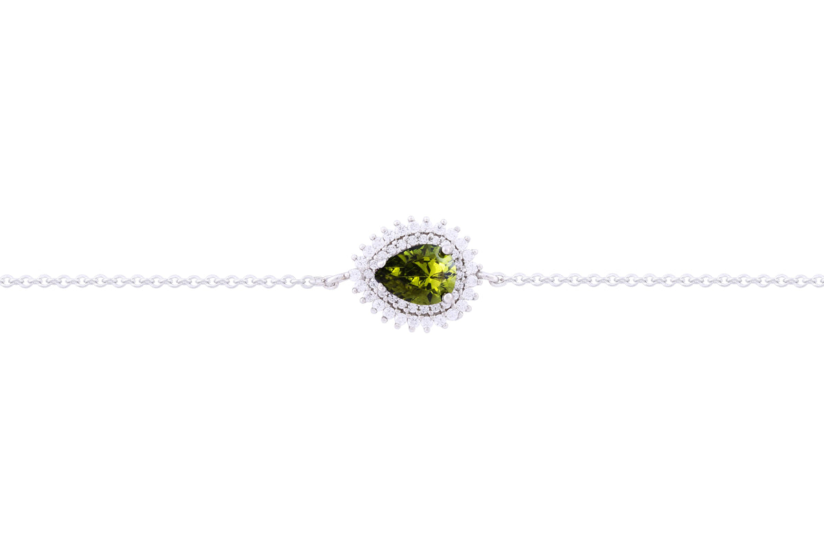 Asfour Crystal Chain Bracelet With Olivine Pear Design In 925 Sterling Silver BE0015-VZ