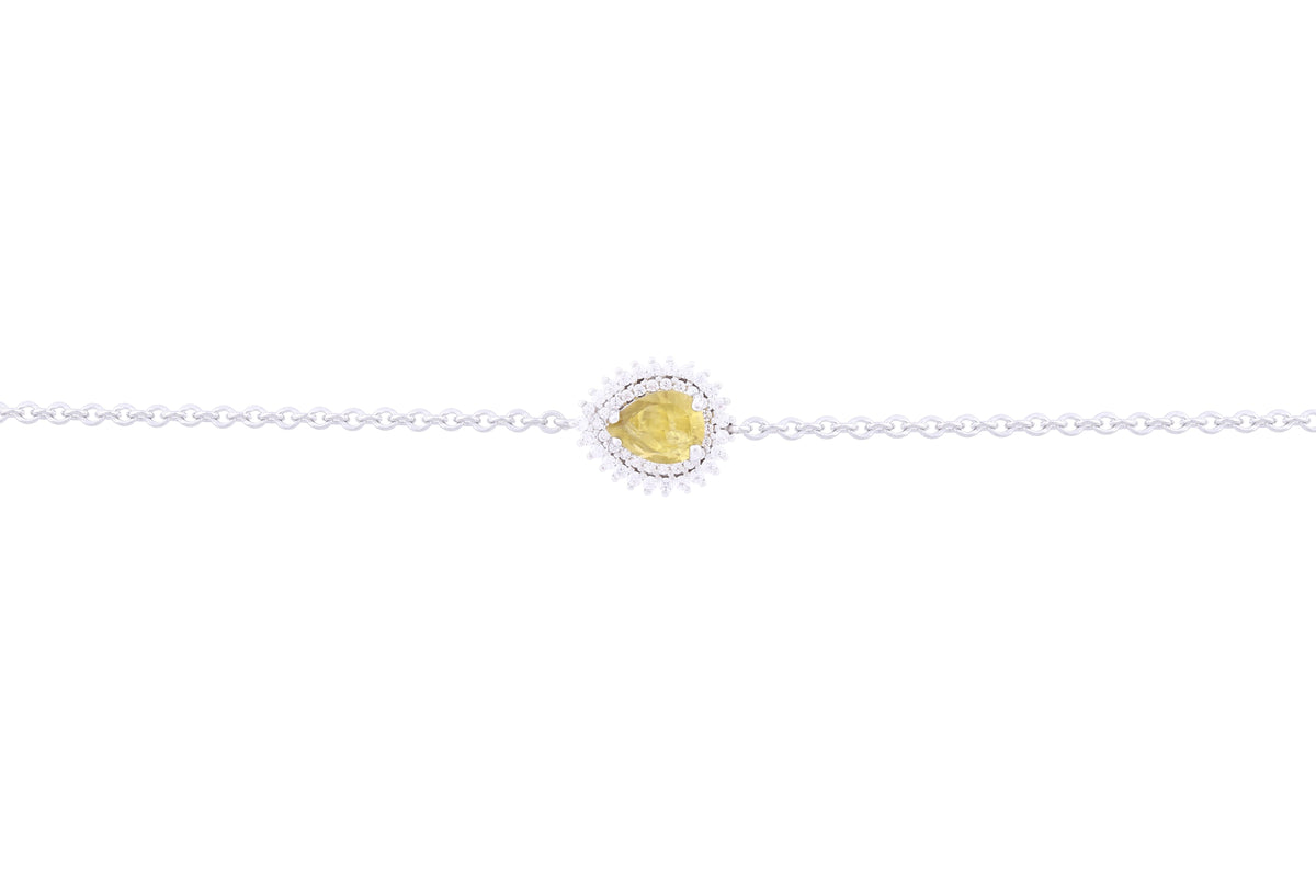 Asfour Crystal Chain Bracelet With Yellow Pear Design In 925 Sterling Silver BE0015-Y-5