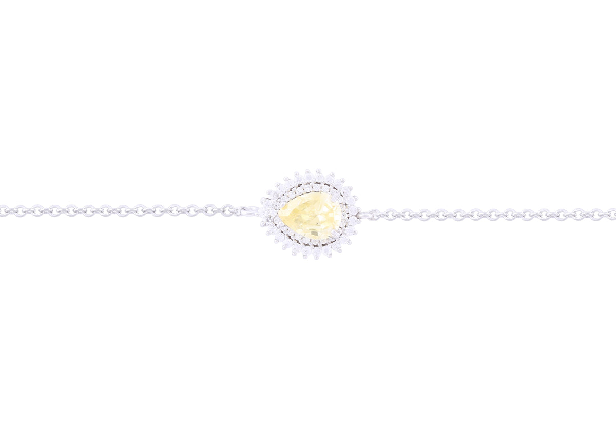 Asfour Crystal Chain Bracelet With Yellow Pear Design In 925 Sterling Silver BE0015-Y