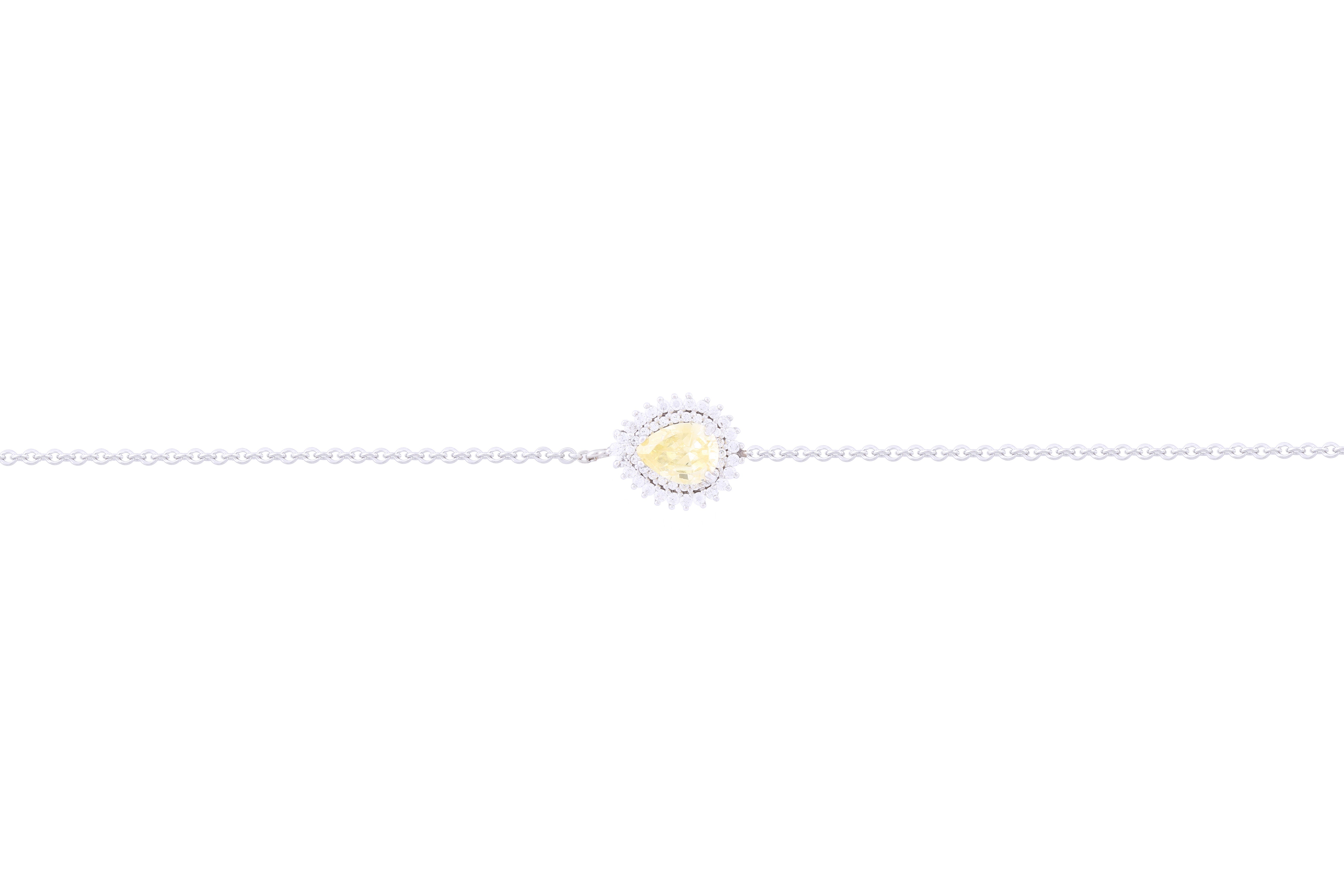 Asfour Crystal Chain Bracelet With Yellow Pear Design In 925 Sterling Silver BE0015-Y