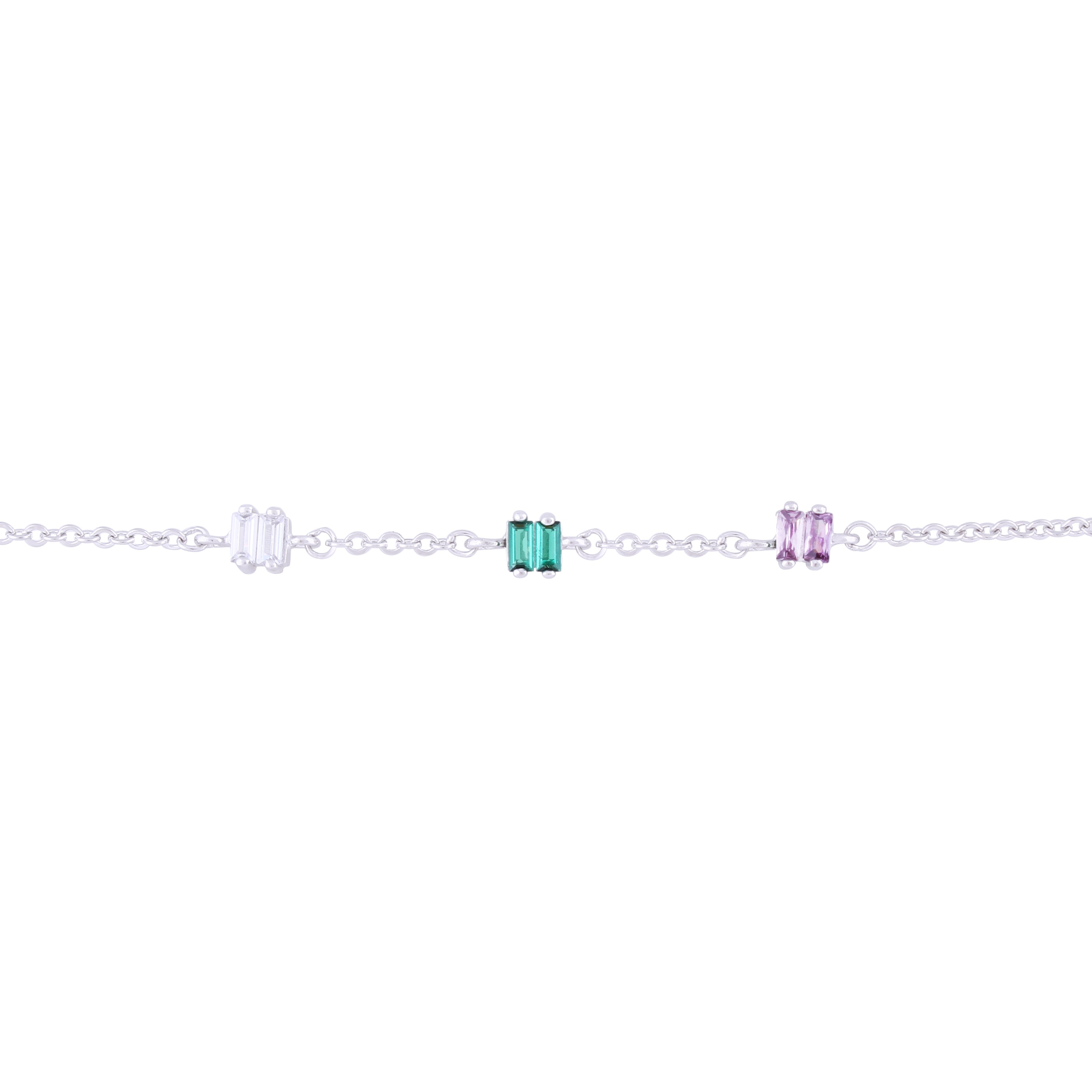 Asfour Crystal 925 Sterling Silver Chain Bracelet With Multi Color Stones