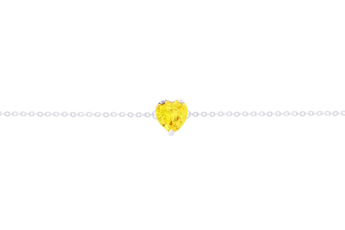 Asfour Crystal Chain Bracelet With Yellow Heart Design In 925 Sterling Silver BE0020-Y-5