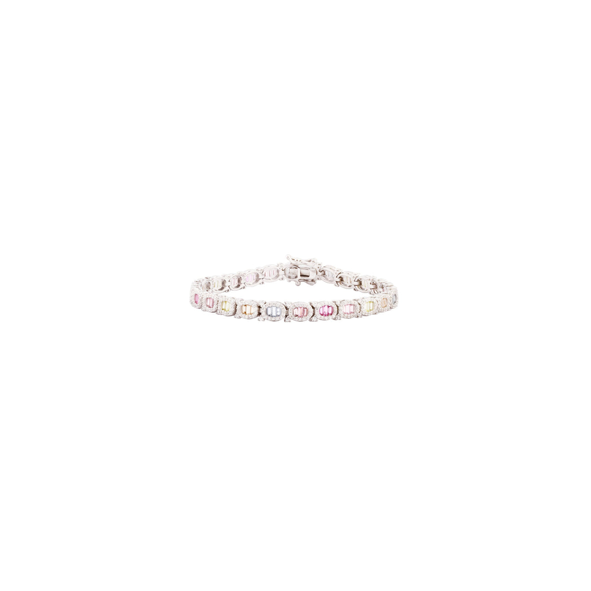 Asfour Tennis Bracelet In 925 Sterling Silver Stone Zircon Baguette And Round