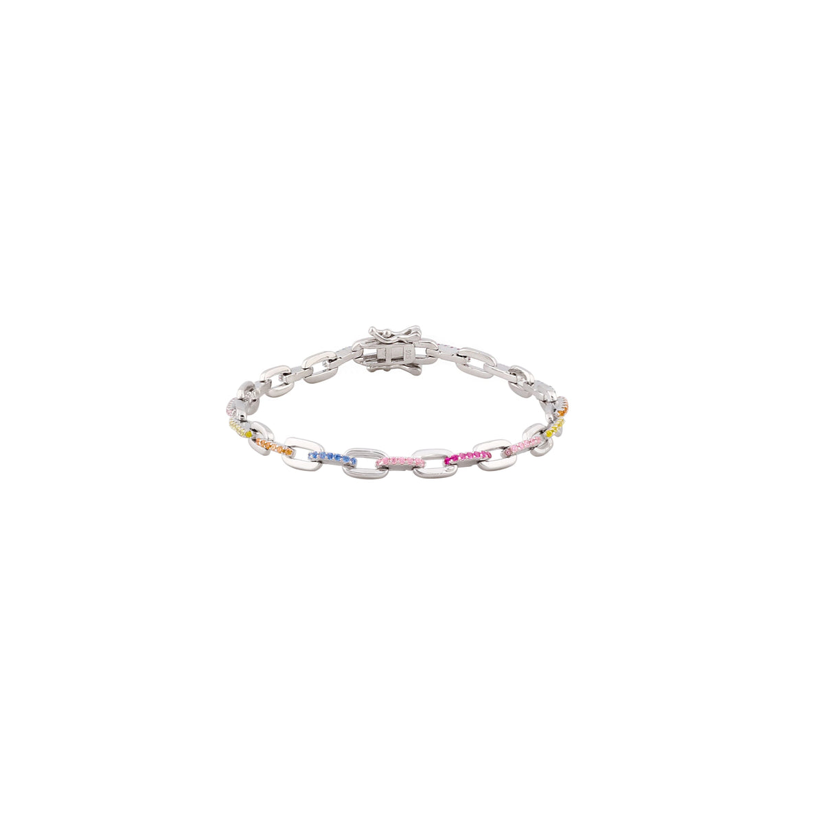 Asfour Chain Bracelet In 925 Sterling Silver Stone Zircon Round