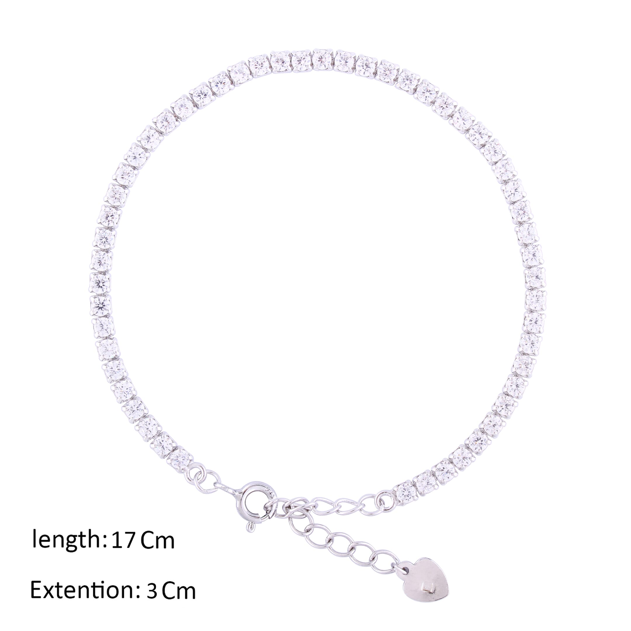 Asfour Crystal Tennis Bracelet With Round Zircon Stones In 925 Sterling Silver-BM0002-A