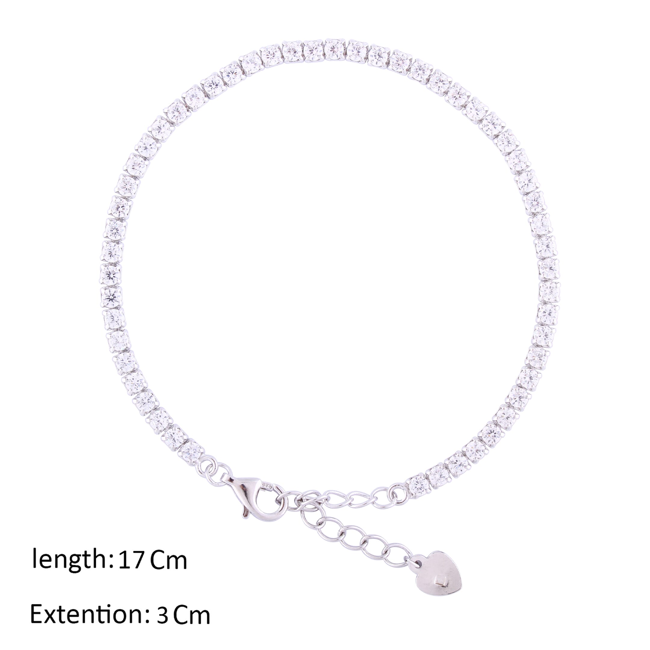 Asfour Crystal Tennis Bracelet With Round Zircon Stones In 925 Sterling Silver-BM0002