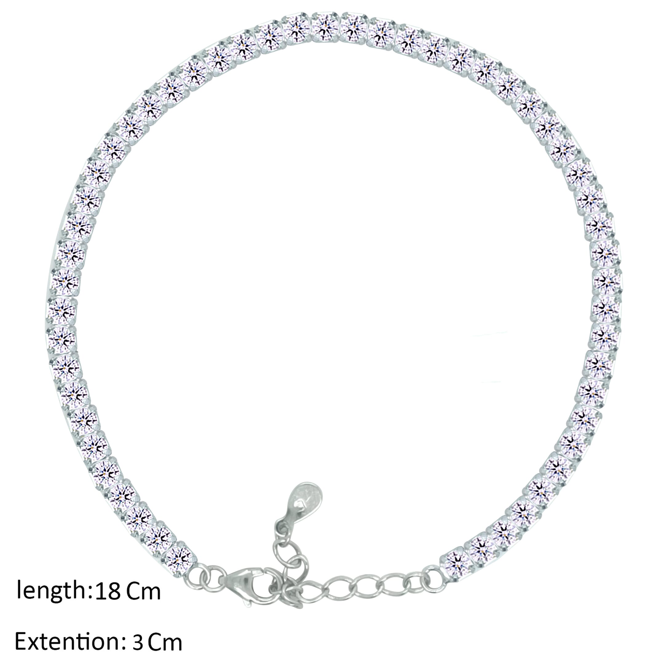 Asfour Crystal Tennis Bracelet With Round Zircon Stones In 925 Sterling Silver-BM0003-A