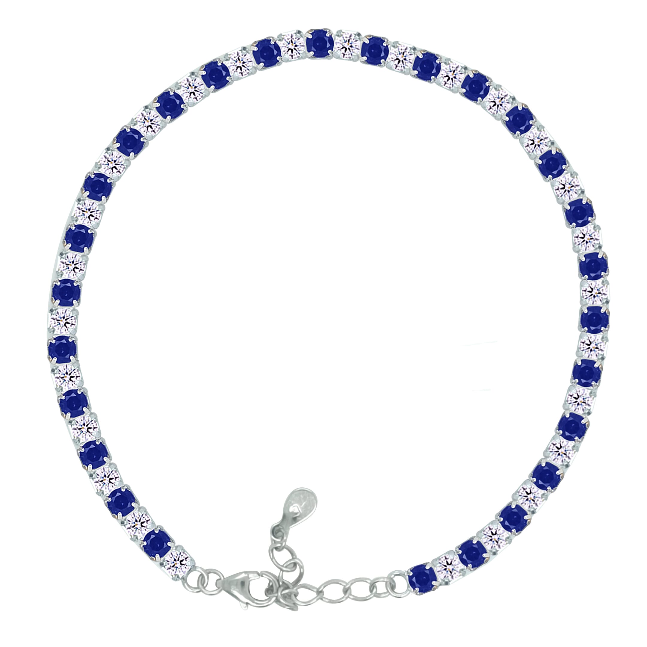 Asfour Crystal Tennis Bracelet With Turquoise Pear & Emerald Zircon In 925 Sterling Silver