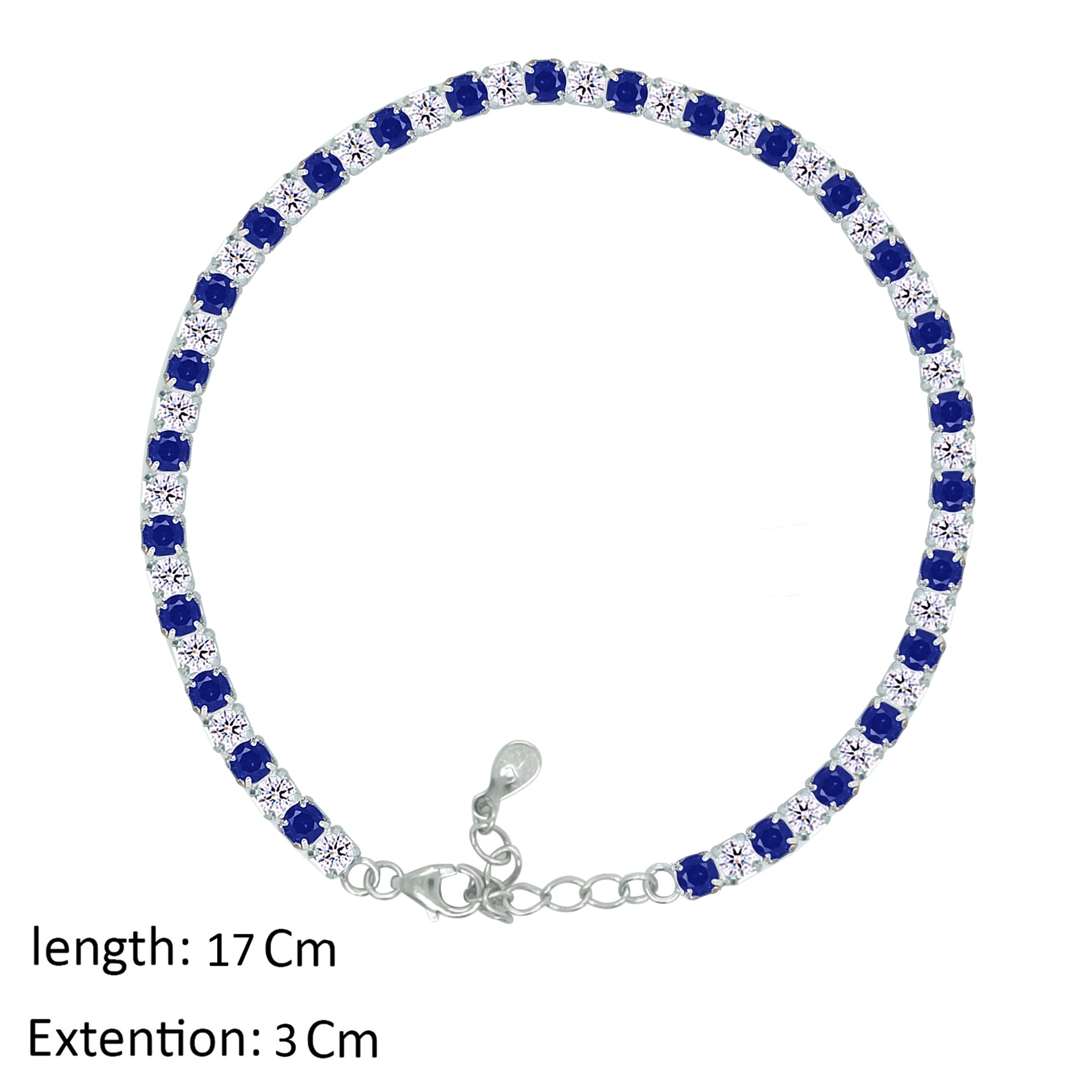 Asfour Crystal Tennis Bracelet With Blue & Clear Zircon In 925 Sterling Silver-BM0003-WB