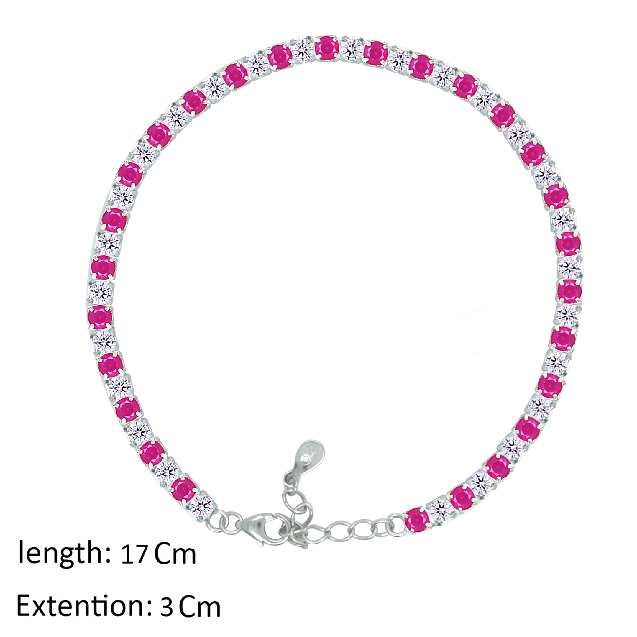 Asfour Crystal Tennis Bracelet With Fuchsia & Clear Zircon In 925 Sterling Silver-BM0003-WF