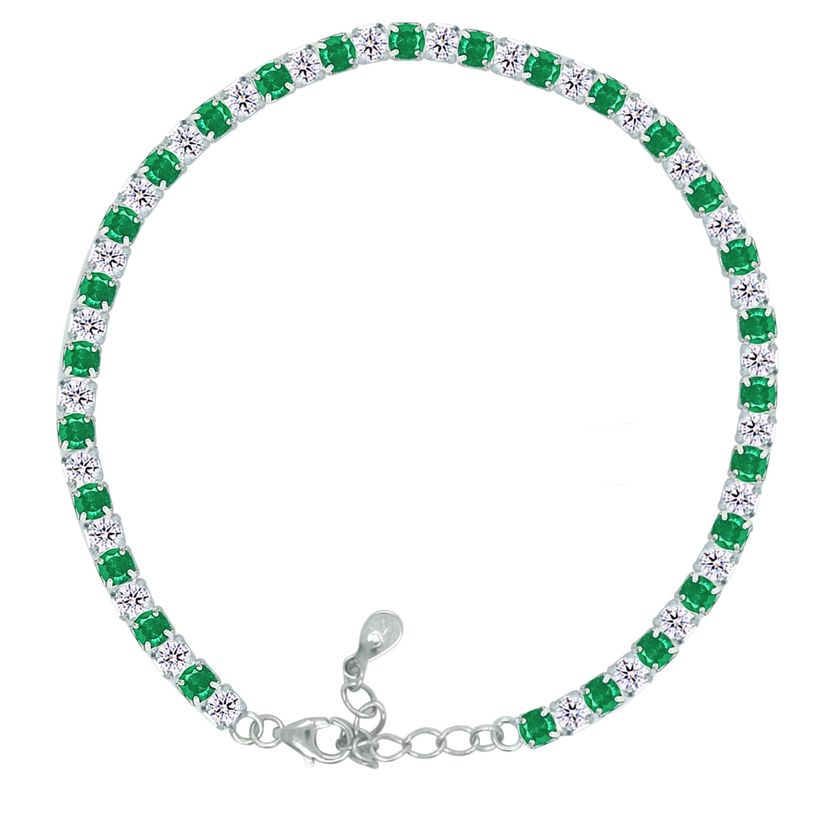 Asfour Crystal Tennis Bracelet With Turquoise Pear & Emerald Zircon In 925 Sterling Silver
