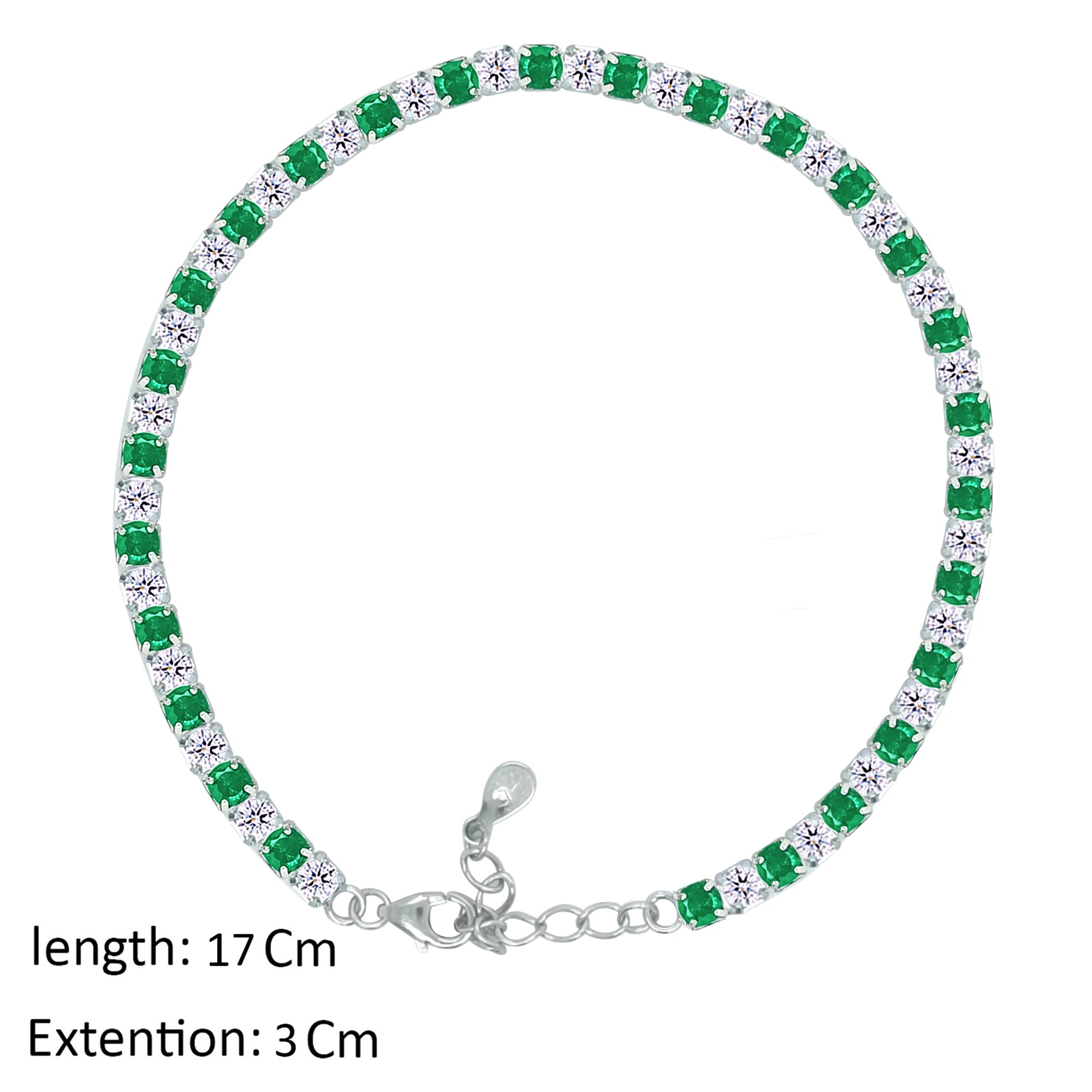 Asfour Crystal Tennis Bracelet With Emerald & Clear Zircon In 925 Sterling Silver-BM0003-WG