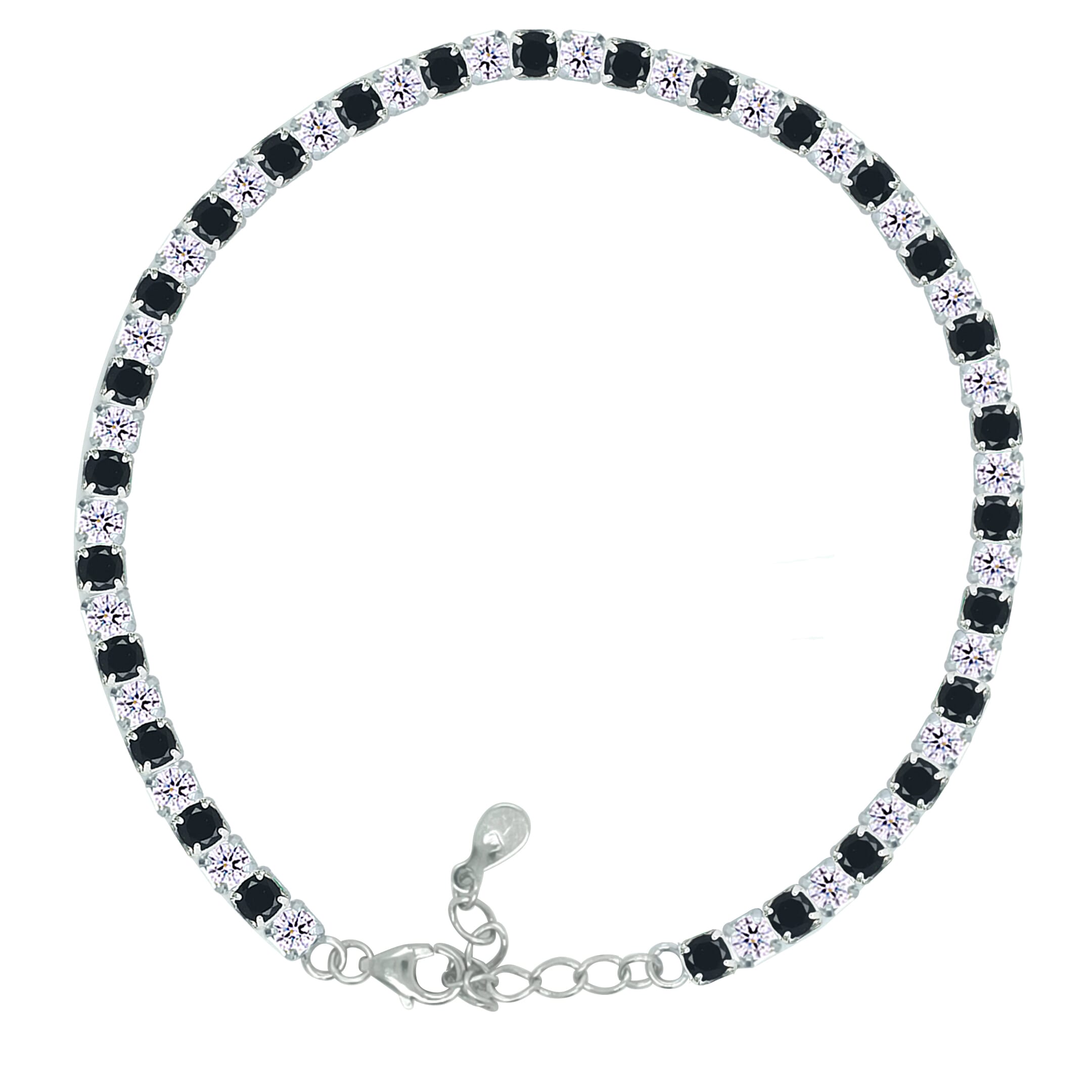 Asfour Crystal Tennis Bracelet With Turquoise Pear & Emerald Zircon In 925 Sterling Silver