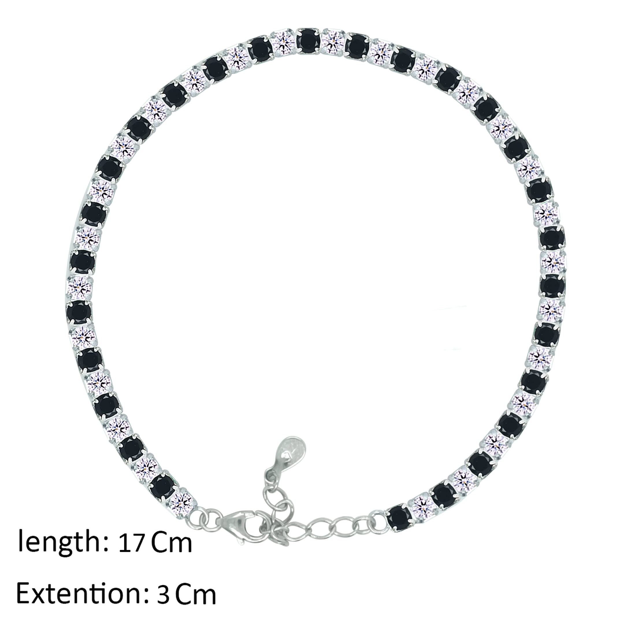 Asfour Crystal Tennis Bracelet With Black & Clear Zircon In 925 Sterling Silver-BM0003-WP