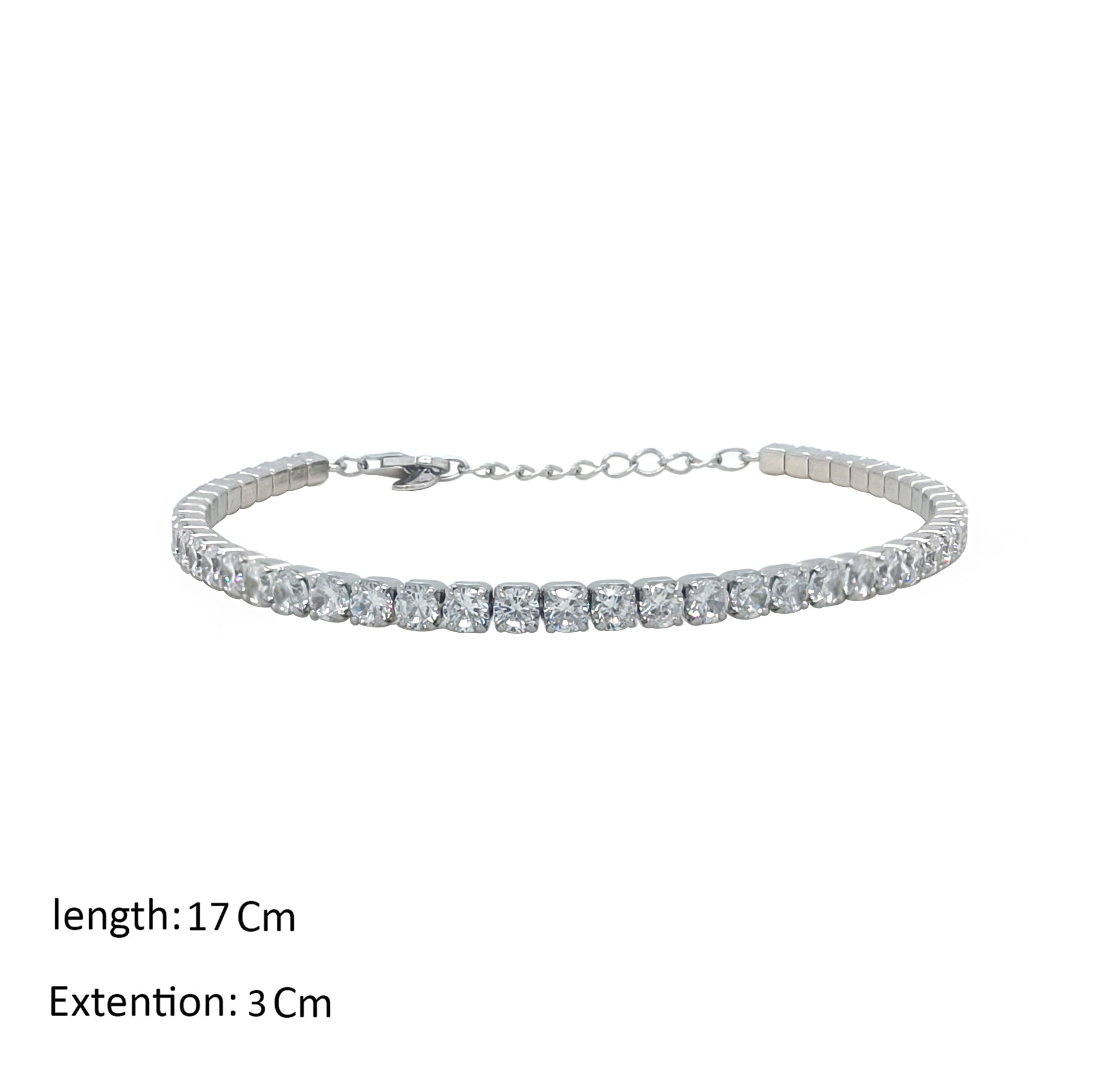 Asfour Crystal Tennis Bracelet With Round Zircon Stones In 925 Sterling Silver-BM0003
