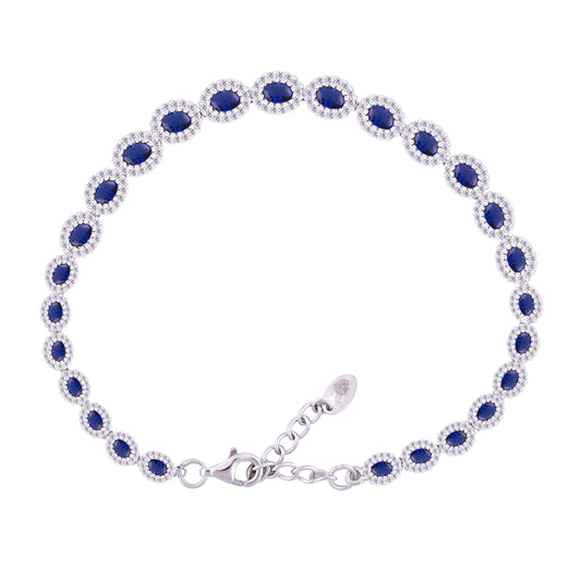 Asfour Crystal Tennis Bracelet With Turquoise Pear & Emerald Zircon In 925 Sterling Silver