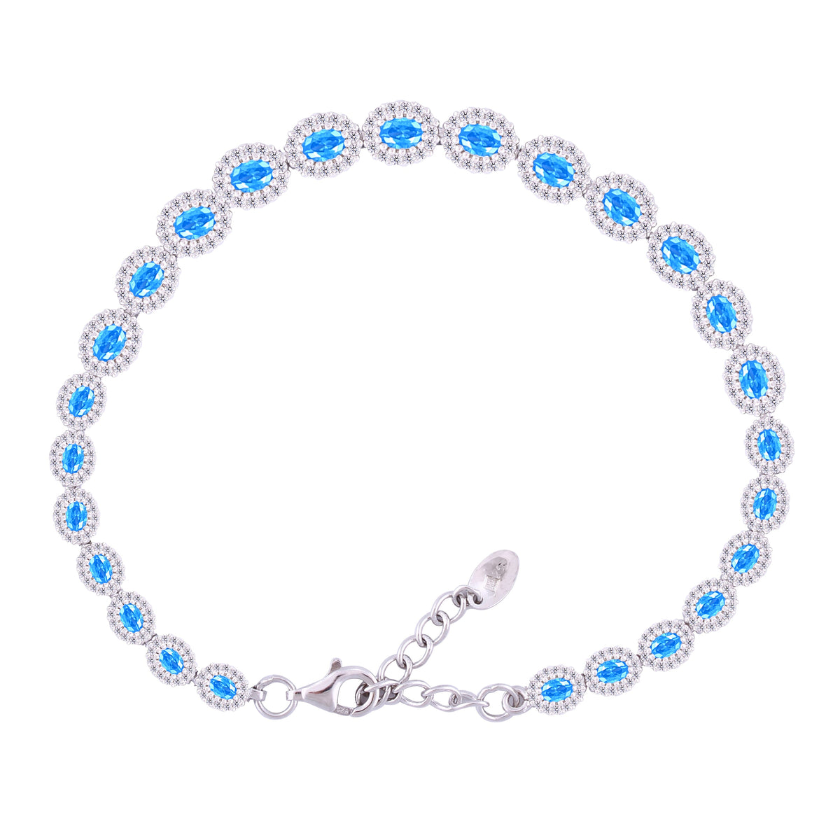 Asfour Crystal Tennis Bracelet With Turquoise Pear & Emerald Zircon In 925 Sterling Silver