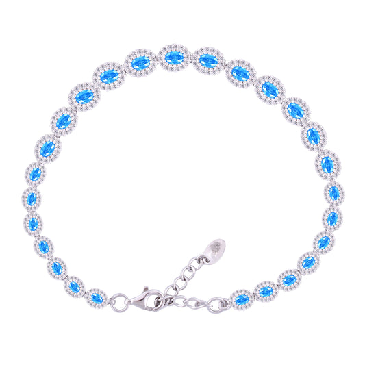 Asfour Crystal Tennis Bracelet With Turquoise Pear & Emerald Zircon In 925 Sterling Silver