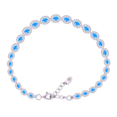 Asfour Crystal Tennis Bracelet With Turquoise Pear & Emerald Zircon In 925 Sterling Silver