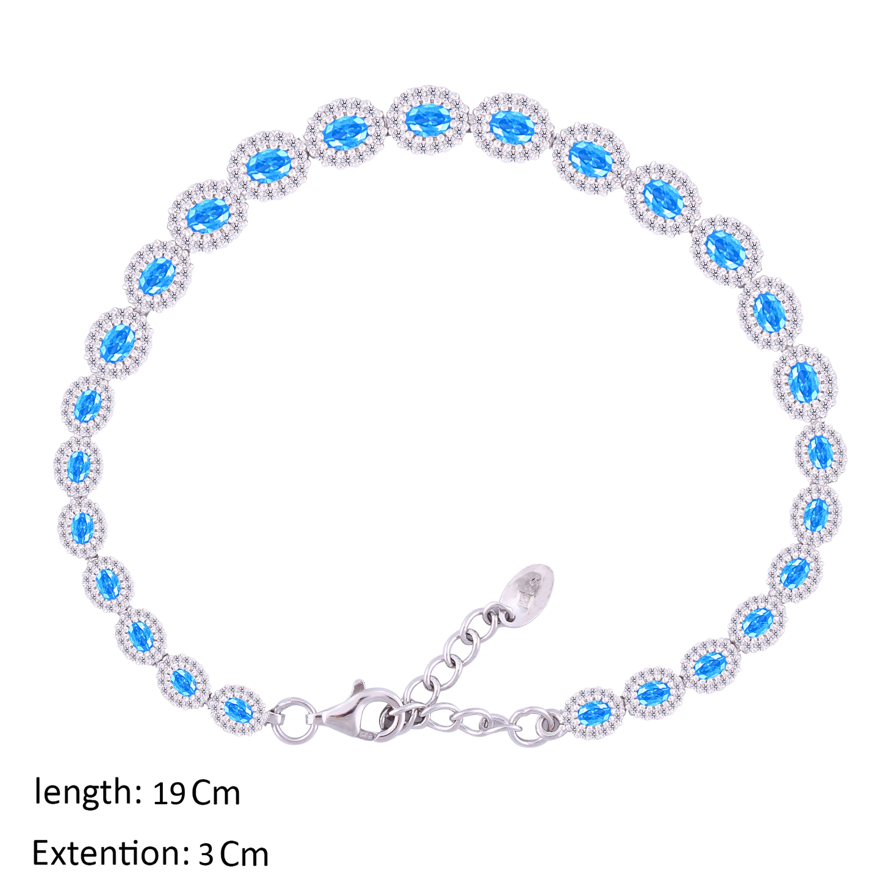 Asfour Crystal Tennis Bracelet With Aquamarine Oval Design In 925 Sterling Silver-BM0020-WM