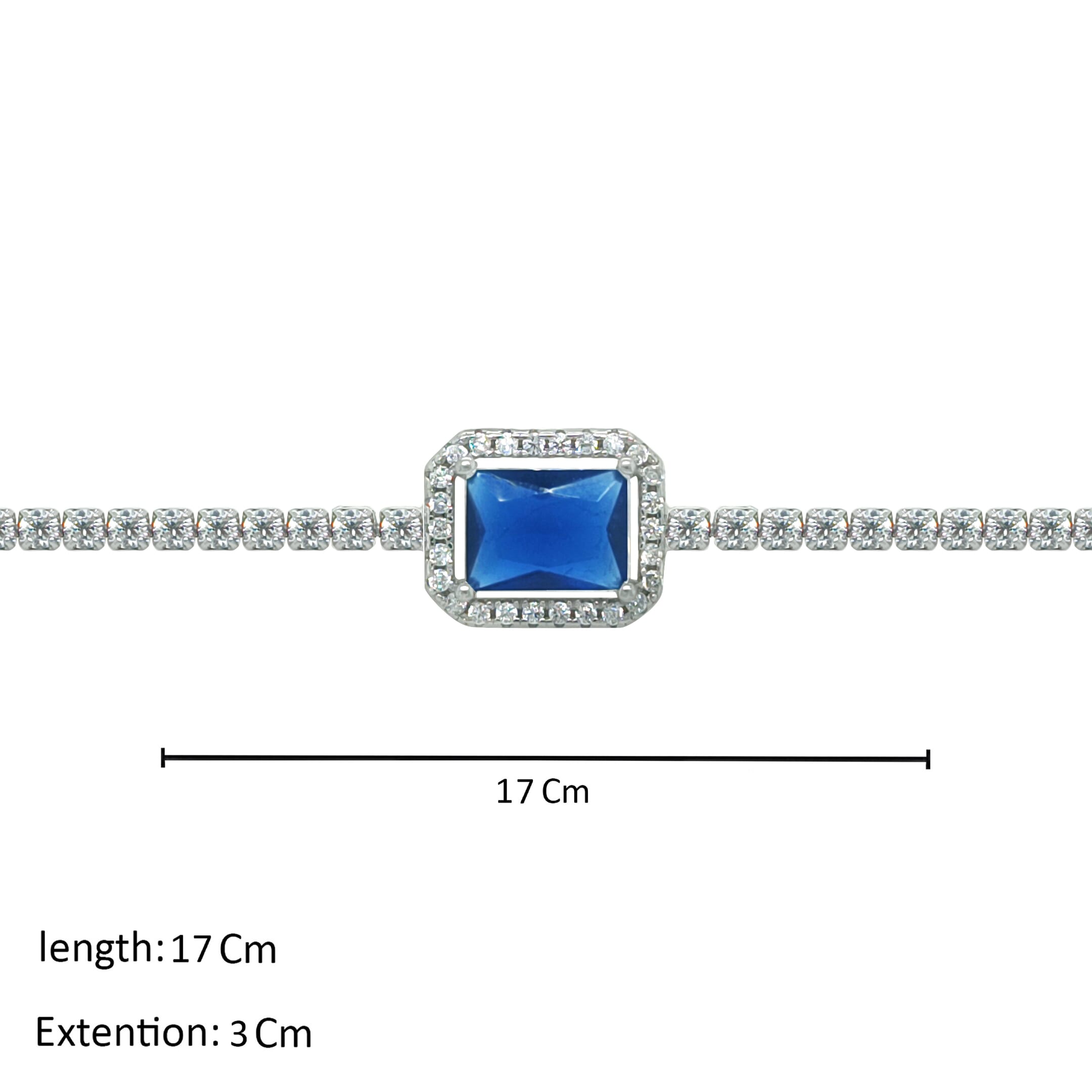 Asfour Crystal Tennis Bracelet With Blue Emerald Cut Zircon Stone In 925 Sterling Silver-BM0025-WB